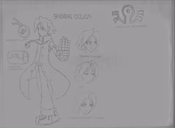 Size: 3507x2551 | Tagged: safe, artist:salandrejerenity989, oc, oc only, oc:shining celica, human, equestria girls, black sclera, cape, clothes, cuffs, cutie mark, handcuffed, locket, traditional art