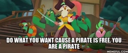 Size: 600x250 | Tagged: safe, edit, edited screencap, screencap, boyle, captain celaeno, lix spittle, mullet (character), murdock, anthro, my little pony: the movie, image macro, lazytown, meme, parrot pirates, pirate, you are a pirate