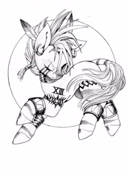 Size: 4992x6684 | Tagged: safe, artist:alts-art, zecora, oc, zebra, absurd resolution, bracelet, clothes, cosplay, costume, crossover, ear piercing, earring, feather, final fantasy, final fantasy vii, grayscale, jewelry, monochrome, piercing, red xiii, scar, solo, tattoo, tribal, zebra oc