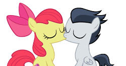 Size: 938x491 | Tagged: safe, artist:rozyfly10, apple bloom, rumble, earth pony, pegasus, pony, cute, cutie mark, eyes closed, female, filly, kissing, kissy face, love, male, rumbloom, shipping, simple background, straight, the cmc's cutie marks, transparent background