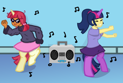 Size: 1024x693 | Tagged: safe, artist:oneovertwo, oc, oc only, oc:gibbous, oc:glimmer, satyr, music, parent:moondancer, parent:twilight sparkle