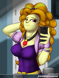 Size: 2400x3200 | Tagged: safe, artist:jcosneverexisted, adagio dazzle, equestria girls, adagiazonga dazzle, bathroom, breasts, cellphone, clothes, collar, female, looking at you, phone, selfie, smartphone, solo