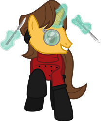 Size: 4228x5072 | Tagged: safe, artist:0nautile18e26, doctor horse, doctor stable, absurd resolution, bioshock, glowing horn, j.s. steinman, magic, scalpel, simple background, story included, telekinesis, transparent background