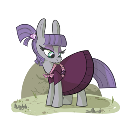Size: 801x773 | Tagged: safe, artist:ponygoggles, maud pie, earth pony, pony, alternate hairstyle, clothes, dress, fancy dress, female, long ears, looking back, mare, maudabetes, solo