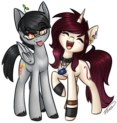 Size: 609x639 | Tagged: safe, artist:doekitty, oc, oc only, oc:hazel, pegasus, pony, unicorn, collar, female, glasses, happy, mare, piercing, simple background, tongue out, transparent background