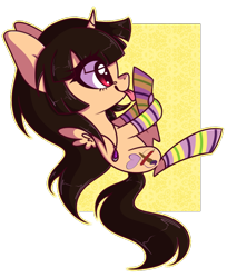 Size: 772x944 | Tagged: safe, artist:naattheart, oc, oc only, oc:spring beauty, alicorn, pony, alicorn oc, clothes, commission, licking, socks, solo, striped socks, tongue out, ych result