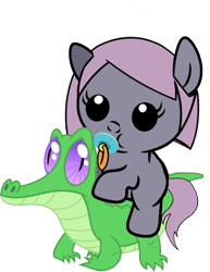 Size: 786x1017 | Tagged: artist needed, safe, gummy, pony, baby, baby pony, cute, pacifier, ponies riding gators, ponified, riding, simple background, sonata, the puzzle hunters, transparent background