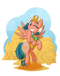 Size: 1532x1920 | Tagged: safe, artist:zanefir-dran, somnambula, pegasus, pony, daring done?, clothes, cute, egyptian, female, mare, one eye closed, simple background, solo, somnambetes, transparent background, wink