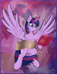 Size: 2479x3186 | Tagged: safe, artist:meze-diapason, twilight sparkle, twilight sparkle (alicorn), alicorn, pony, book, female, levitation, magic, mare, scroll, solo, spellbook, telekinesis, zoom layer