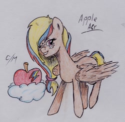 Size: 1200x1168 | Tagged: safe, artist:marta4708, oc, oc only, oc:apple air, magical lesbian spawn, offspring, parent:applejack, parent:rainbow dash, parents:appledash, solo, traditional art