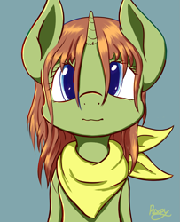 Size: 1119x1378 | Tagged: safe, artist:pexpy, oc, oc only, oc:lucidity, pony, unicorn, bandana, female, mare, simple background, solo