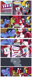 Size: 824x1938 | Tagged: safe, artist:frostedwarlock, oc, oc only, oc:center stage, oc:notebook, oc:spotlight, pony, comic, diane, glasses, redesign, the clone that got away