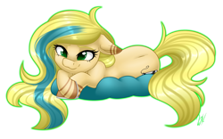 Size: 1024x638 | Tagged: safe, artist:whitehershey, oc, oc only, earth pony, pony, female, mare, prone, simple background, solo, transparent background