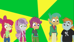 Size: 1280x720 | Tagged: safe, artist:happyb0y95, apple bloom, aria blaze, scootaloo, snails, snips, sweetie belle, equestria girls, rainbow rocks, animated, battle of the bands, clothes, dialogue, female, gif, male, scene interpretation