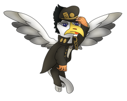 Size: 2459x1961 | Tagged: safe, artist:chimera-tea, oc, oc only, oc:wagner schönau, griffon, beak, chains, clothes, hat, jojo's bizarre adventure, male, solo, tail, talons, wings