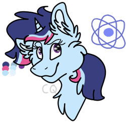 Size: 313x303 | Tagged: safe, artist:cq-the-unicorn, oc, oc only, oc:tesla alkali, unicorn, bust, ear fluff, female, magical lesbian spawn, mare, offspring, parent:trixie, parent:twilight sparkle, parents:twixie, simple background, solo, transparent background