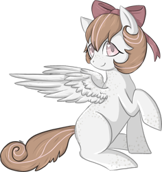 Size: 1024x1084 | Tagged: safe, artist:violentdreamsofmine, oc, oc only, pegasus, pony, bow, female, hair bow, mare, raised hoof, simple background, sitting, solo, transparent background