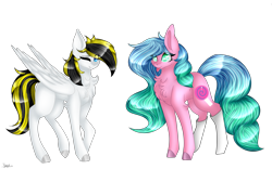 Size: 5410x3376 | Tagged: safe, artist:cat-chai, oc, oc only, oc:silver ice, oc:sugar swirl, pegasus, pony, unicorn, female, high res, mare, simple background, transparent background