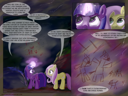 Size: 1707x1280 | Tagged: safe, artist:halflingpony, fluttershy, twilight sparkle, alicorn, pegasus, pony, atg 2017, cave, cave painting, comic, dancing, glowing horn, magic, newbie artist training grounds, singing