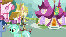 Size: 1280x720 | Tagged: safe, screencap, blues, discord, lyra heartstrings, noteworthy, draconequus, earth pony, pony, unicorn, discordant harmony, female, male, mare, ponyville, ponyville spa, spa, stallion, teapot