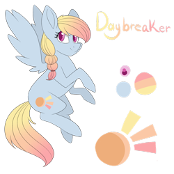 Size: 1024x1024 | Tagged: safe, artist:beashay, oc, oc only, oc:daybreaker dash, pegasus, pony, female, mare, offspring, parent:rainbow dash, parent:zephyr breeze, parents:zephdash, reference sheet, solo