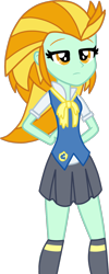 Size: 704x1767 | Tagged: safe, artist:luckyclau, lightning dust, equestria girls, alternate universe, clothes, cute, equestria girls-ified, female, lidded eyes, pleated skirt, school uniform, simple background, skirt, socks, solo, transparent background, wondercolts