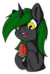 Size: 713x1052 | Tagged: safe, artist:kameomia, oc, oc only, oc:soft spring, pony, unicorn, bust, female, food, mare, portrait, simple background, solo, transparent background, watermelon