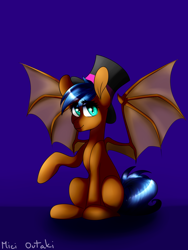 Size: 1500x2000 | Tagged: safe, artist:mici124, artist:micioutaki, oc, oc only, bat pony, pony, cute, female, hat, mare, solo, wings