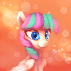 Size: 2000x2000 | Tagged: safe, artist:lilfunkman, blossomforth, pegasus, pony, bokeh, bust, commission, female, mare, portrait, solo