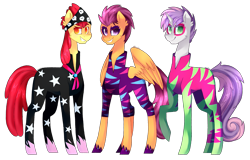 Size: 4873x3113 | Tagged: safe, artist:dazeyruch, apple bloom, scootaloo, sweetie belle, pony, clothes, cutie mark crusaders, high res, long neck, show stopper outfits, simple background, tall, transparent background