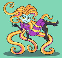 Size: 2114x2000 | Tagged: safe, artist:khuzang, mane-iac, sassy saddles, equestria girls, beckoning, breasts, equestria girls-ified, evil grin, female, grin, looking at you, simple background, smiling, solo