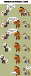 Size: 1716x4137 | Tagged: safe, artist:aborrozakale, oc, oc only, oc:calamity, oc:littlepip, oc:velvet remedy, pegasus, pony, unicorn, fallout equestria, battle saddle, clothes, comic, fanfic, fanfic art, female, gun, hat, horn, lisa the painful, male, mare, open mouth, pipbuck, pointy ponies, rifle, simple background, smiling, stallion, text, translation, vault suit, weapon, wings