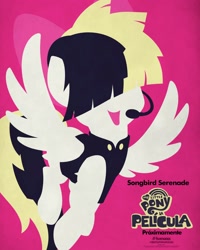 Size: 1638x2048 | Tagged: safe, songbird serenade, pony, my little pony: the movie, headworn microphone, my little pony logo, poster, solo, spanish