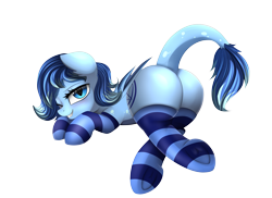 Size: 3509x2550 | Tagged: safe, artist:pridark, oc, oc only, oc:frost, clothes, female, one eye closed, plot, simple background, socks, solo, striped socks, transparent background, underhoof, wink, ych result