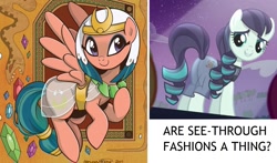 Size: 1435x846 | Tagged: safe, edit, edited screencap, screencap, coloratura, somnambula, earth pony, pegasus, pony, legends of magic, the mane attraction, spoiler:comic, spoiler:comiclom5, cute, flying, plot, rara, rarabetes, rarasass, see-through, smiling, somnambetes, somnamsass, spread wings, wings