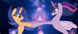 Size: 1496x653 | Tagged: safe, artist:sofiasychak26, twilight sparkle, twilight sparkle (alicorn), oc, oc:galaxy swirls, alicorn, seapony (g4), my little pony: the movie, female, mother and child, mother and daughter, next generation, offspring, parent and child, parent:twilight sparkle, seaponified, seapony twilight, seaquestria, species swap