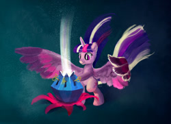 Size: 1500x1084 | Tagged: safe, artist:xbi, twilight sparkle, twilight sparkle (alicorn), alicorn, pony, twilight's kingdom, mystery box of plot importance, rainbow power, solo, spread wings, wings