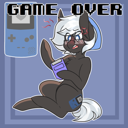 Size: 2000x2000 | Tagged: safe, artist:mimisaurusrex, oc, oc only, oc:game over, earth pony, pony, angry, annoyed, beanie, game boy, gamer, glasses, grumpy, hat, male, nerd, rage, stallion