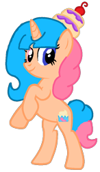 Size: 504x862 | Tagged: safe, artist:rachelcop, oc, oc only, oc:cupcake, pony, unicorn, female, heterochromia, mare, simple background, solo, transparent background