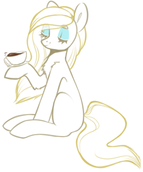 Size: 1075x1288 | Tagged: safe, artist:starrcoma, oc, oc only, earth pony, pony, coffee, cup, female, mare, partial color, solo