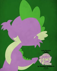 Size: 1500x1875 | Tagged: safe, spike, dragon, my little pony: the movie, cathy weseluck, claws, fangs, green background, lineless, male, minimalist, modern art, movie poster, my little pony logo, official, poster, simple background, solo
