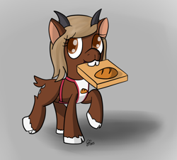 Size: 1000x900 | Tagged: safe, artist:goldenpansyarts, oc, oc only, oc:wheat tooth, goat, pony, bread, food, gap teeth, solo