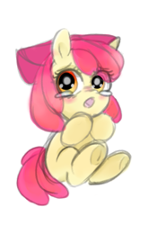 Size: 595x805 | Tagged: safe, artist:pinkablue, apple bloom, blushing, crying, female, filly, sad, solo, teary eyes