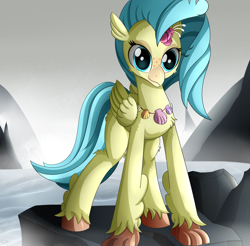Size: 3150x3100 | Tagged: safe, artist:orangejuicerus, princess skystar, classical hippogriff, hippogriff, my little pony: the movie, rock, smiling, solo, water