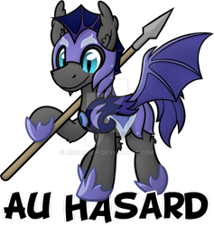 Size: 800x844 | Tagged: safe, artist:moemneop, oc, oc:au hasard, bat pony, pony, armor, male, night guard, simple background, solo, spear, stallion, transparent background, watermark