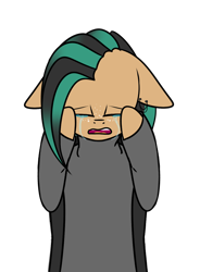 Size: 946x1285 | Tagged: safe, artist:despotshy, oc, oc only, oc:lil sadness, earth pony, pony, clothes, crying, female, floppy ears, mare, simple background, solo, transparent background