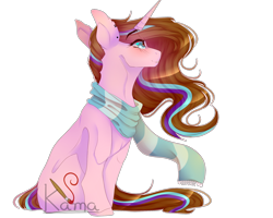 Size: 2000x1600 | Tagged: safe, artist:skimea, oc, oc only, oc:twinke paint, pony, unicorn, clothes, female, mare, scarf, simple background, sitting, solo, transparent background