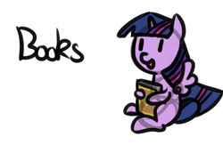 Size: 682x446 | Tagged: safe, artist:neuro, twilight sparkle, twilight sparkle (alicorn), alicorn, pony, book, chibi, dialogue, female, hoof hold, mare, one word, open mouth, simple background, sitting, solo, that pony sure does love books, transparent background
