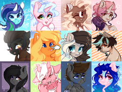 Size: 1280x960 | Tagged: safe, artist:plnetfawn, oc, oc only, oc:alo equus, hybrid, abstract background, boop, bust, collage, cross-eyed, crying, curved horn, cute, female, group, male, mare, portrait, simple background, smiling, stallion, tongue out