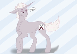 Size: 4299x3035 | Tagged: safe, artist:theecchiqueen, zesty gourmand, pony, unicorn, art trade, female, floppy ears, looking back, mare, missing accessory, short hair, solo, speech bubble